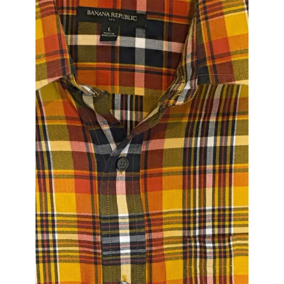 Banana Republic Men’s Plaid Button Down Long Sleeve Shirt Yellow Orange Large - Picture 3 of 8
